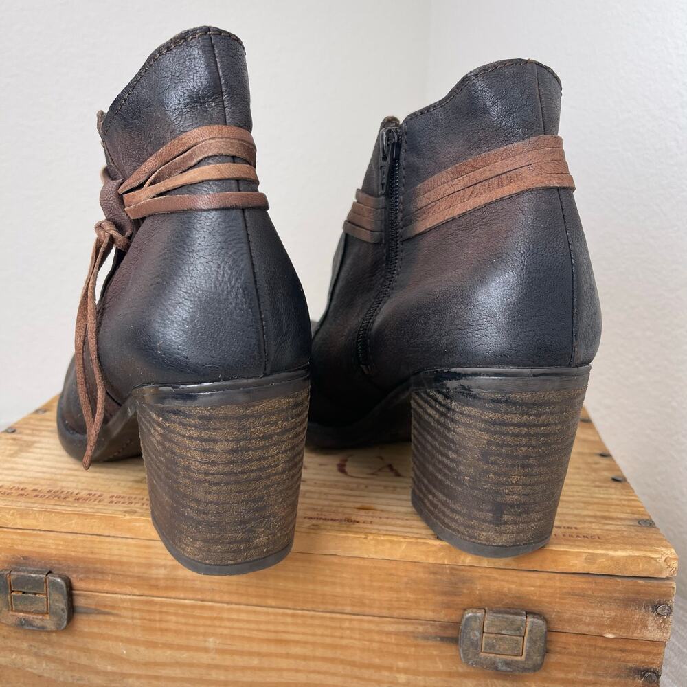 Miz Mooz Women Brown Distressed Leather Wrap Tie Ankle Boots Size 10 Preowned - Picture 6 of 12
